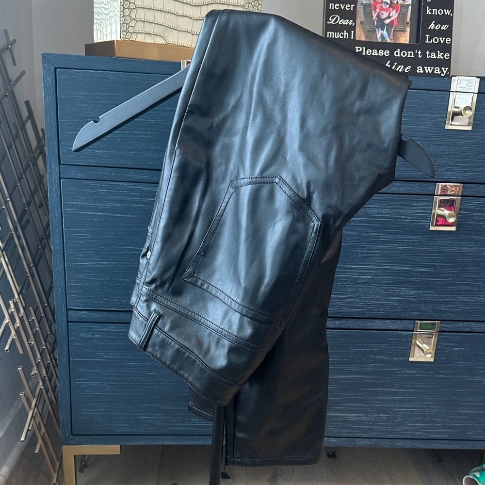 Express Black Faux Leather Jeans with Metal Accents